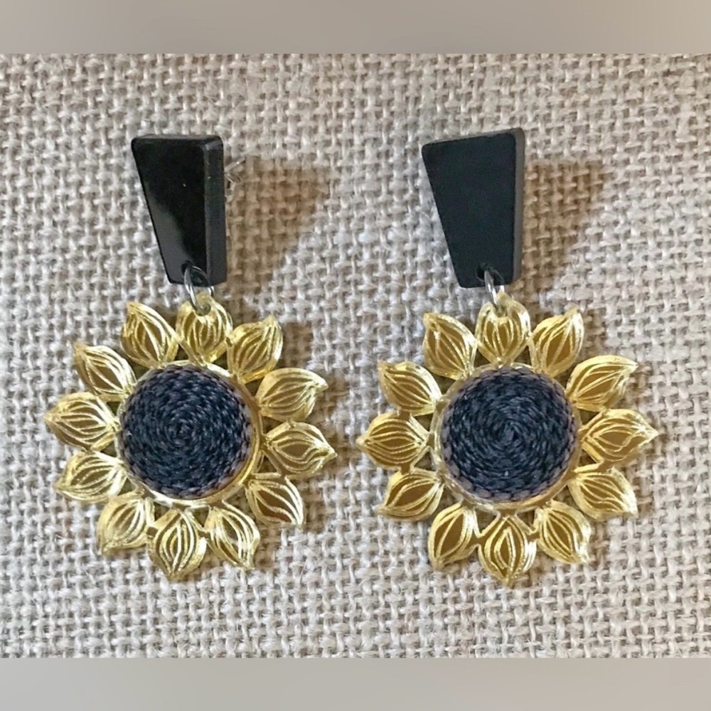 Handmade Quilled Paper Acrylic Sunflower Earrings Boho Flower Power Twee Playful